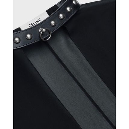 シルクジョーゼット レザーチョーカー付き ケープ★CELINE