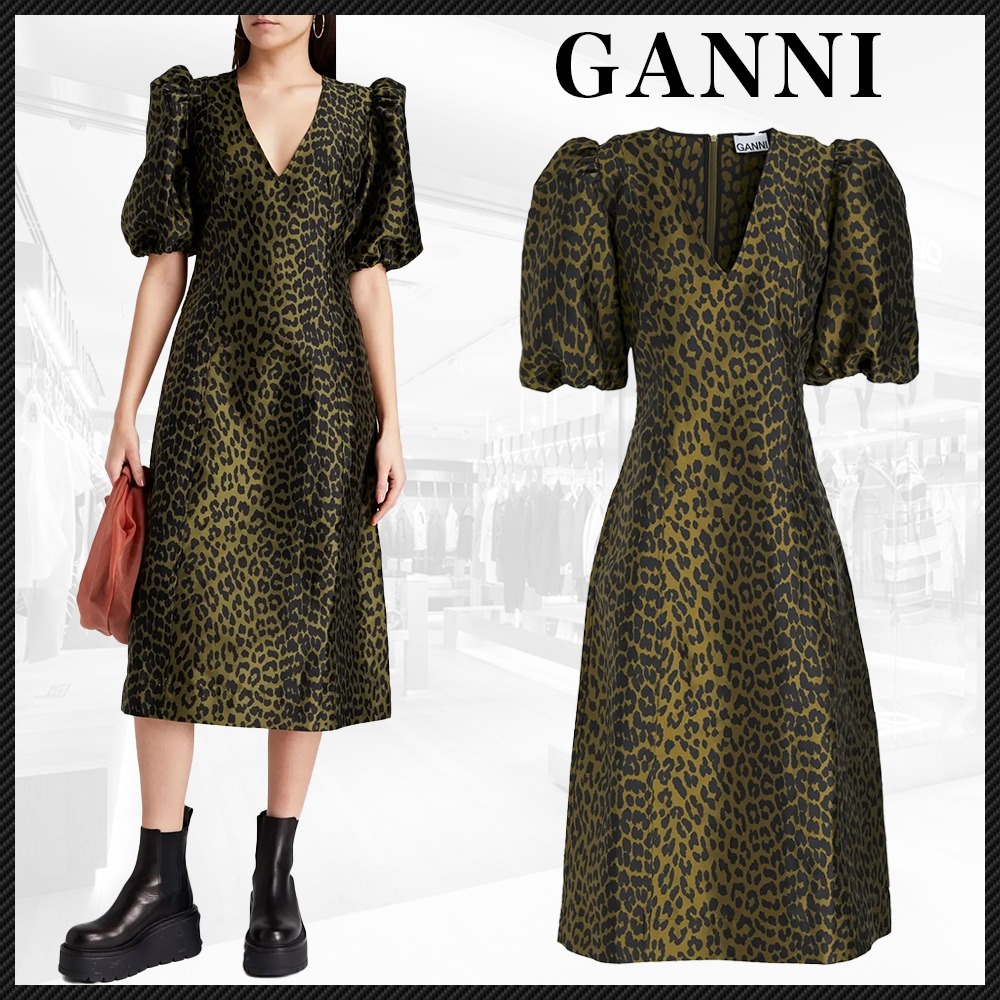 GANNI ガニー 大人気!! レオパード サテンジャカード ワンピース GANNI ガニー 大人気!! レオパード サテンジャカード ワンピース