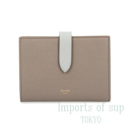 CELINE Folding Wallets Unisex Calfskin Street Style Bi-color Plain Leather