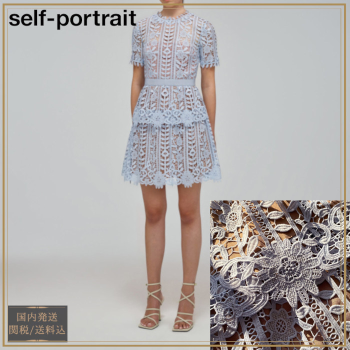 上質で快適 ★SELF PORTRAIT★ブルーギピュールレースミニドレス ワンピース 上質で快適 ★SELF PORTRAIT★ブルーギピュールレースミニドレス ワンピース