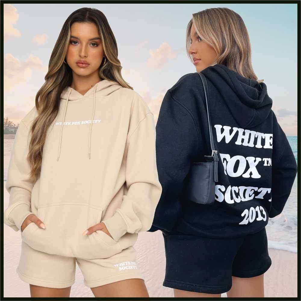 【楽天ランキング1位】 WHITE セットアップ ショートパンツ & フーディー ロゴ FOX ワンピース 【楽天ランキング1位】 WHITE セットアップ ショートパンツ & フーディー ロゴ FOX ワンピース