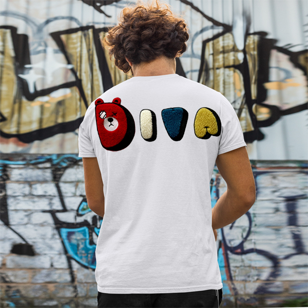 もこもこ クマ DIVA ロゴ 文字くまワッペン刺繍 Tシャツ 3D刺繍