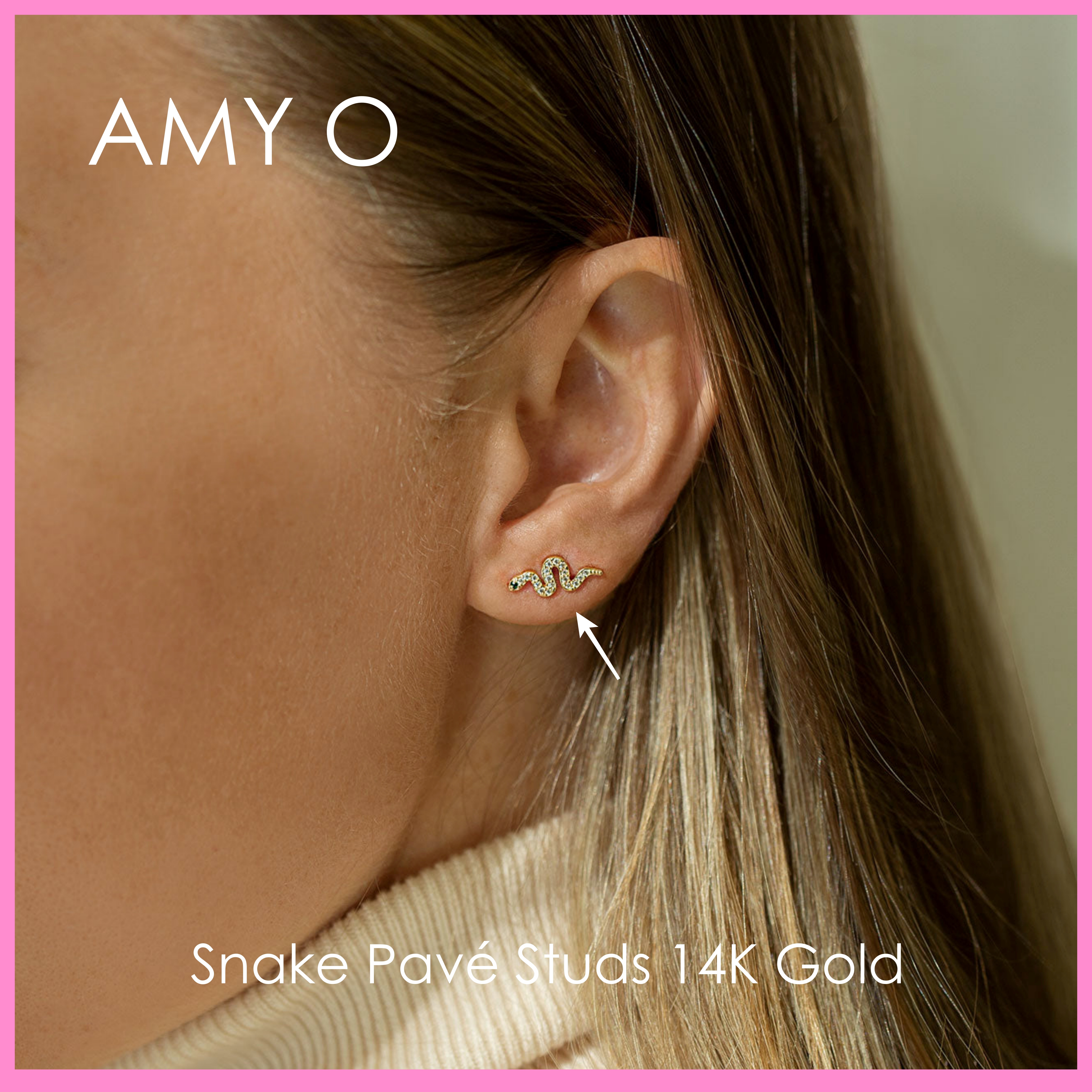 送料関税込【AMY O】Snake Pave Studs 14K Gold ピアス☆国内発