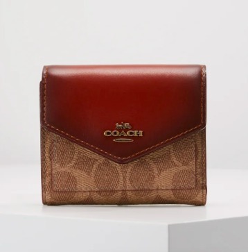 レアCoachカラーブロックシグネチャースモール折りたたみ財布