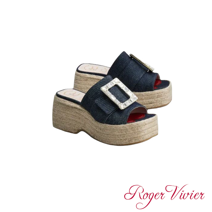 【ROGER VIVIER】エスパドリーユサンダル ブルー サンダル・ミュール 【ROGER VIVIER】エスパドリーユサンダル ブルー サンダル・ミュール