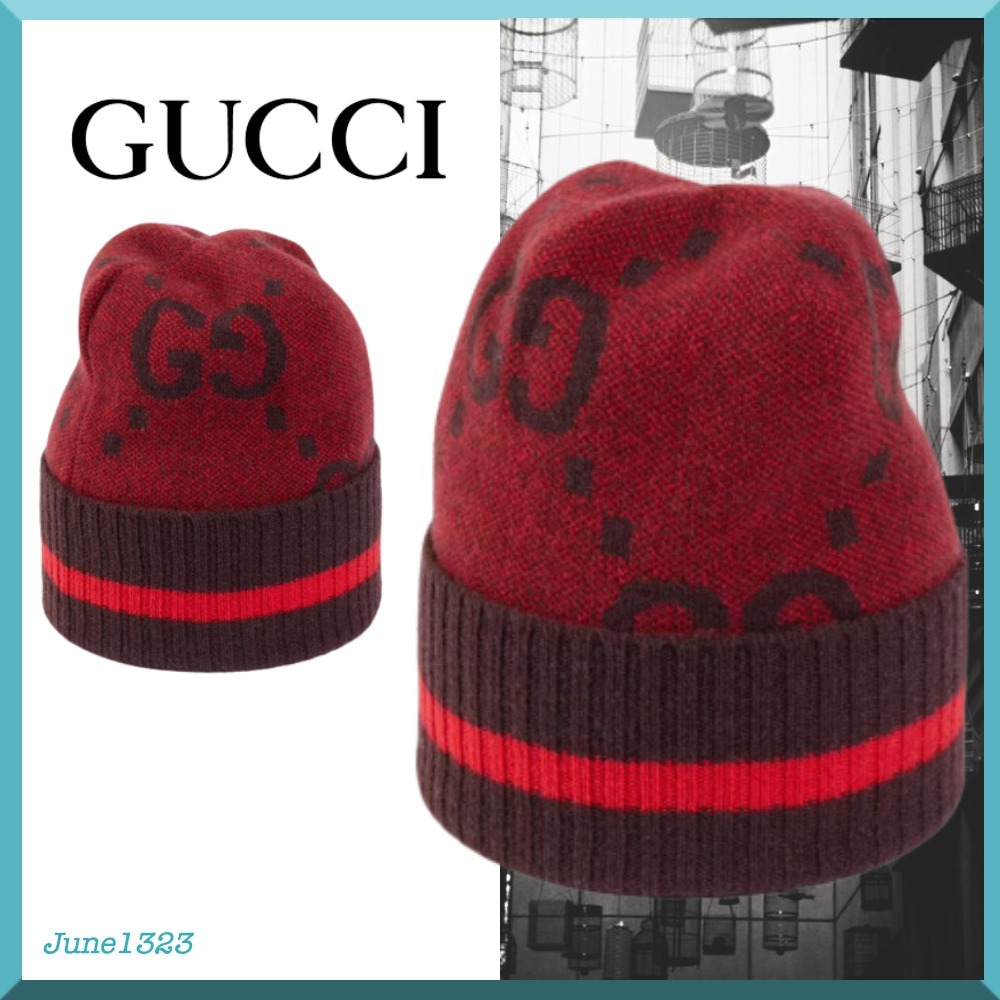 【GUCCI】Knit cashmere hat ニット帽 GGロゴ リブ レッド ニットキャップ・ビーニー 【GUCCI】Knit cashmere hat ニット帽 GGロゴ リブ レッド ニットキャップ・ビーニー