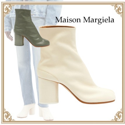 珍しい Maison Margiela☆22SS Cream/Green レザー アンクルブーツ Tabi ショートブーツ・ブーティ 珍しい Maison Margiela☆22SS Cream/Green レザー アンクルブーツ Tabi ショートブーツ・ブーティ