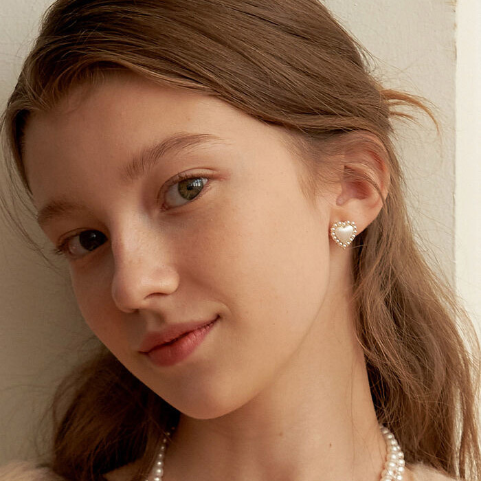 【TATIANA】AMELI HEART CHECKBOARD EARRING★ピアス TATIANA] Silver925 Ameli Heart Earring パールハートピアス