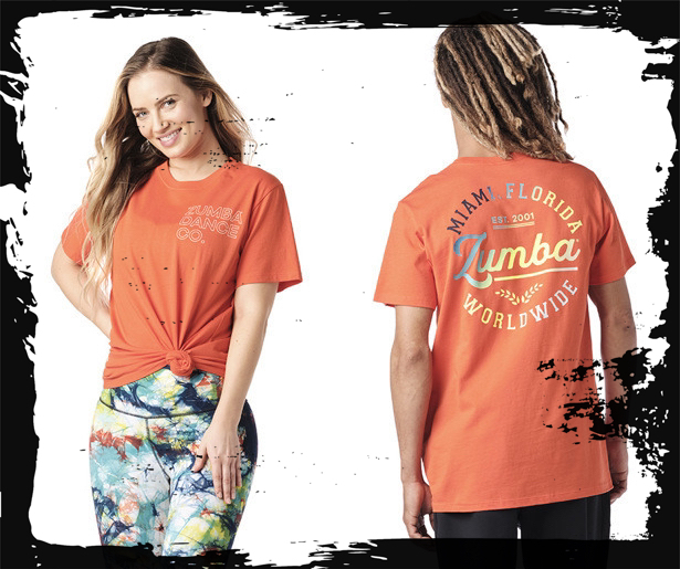 ◆3月新作◆Zumba Worldwide Tee-Orange Peel フィットネストップス ◆3月新作◆Zumba Worldwide Tee-Orange Peel フィットネストップス