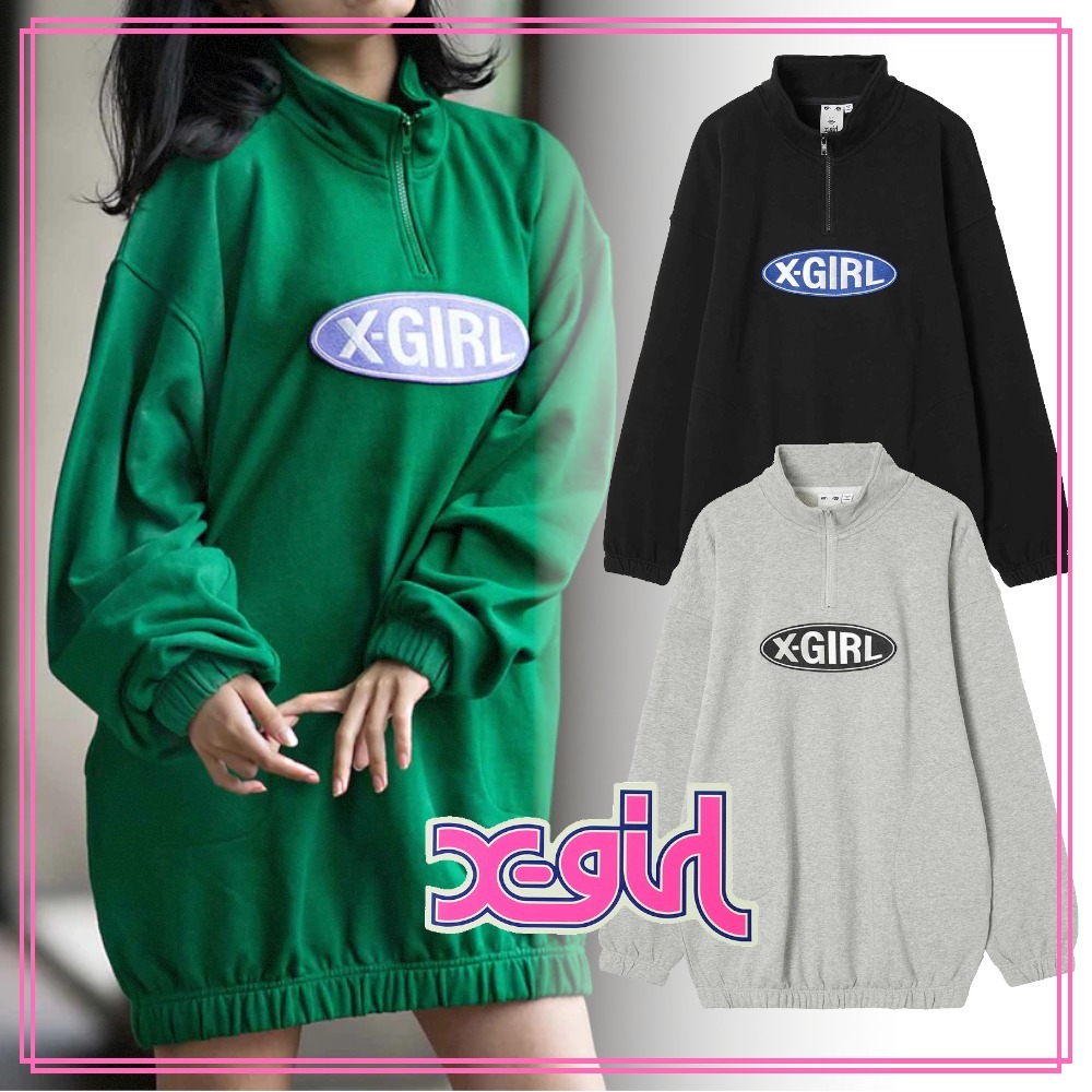 完売必須 大人気 X-girl BASIC OVAL LOGO HALF ZIP SWEAT DRESS スウェット・トレーナー 完売必須 大人気 X-girl BASIC OVAL LOGO HALF ZIP SWEAT DRESS スウェット・トレーナー