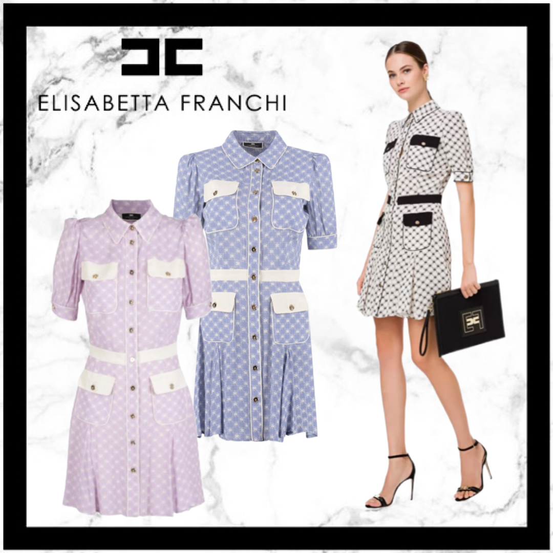 【ELISABETTA FRANCHI】半袖 襟付き ロゴプリント ポケット 【ELISABETTA FRANCHI】半袖 襟付き ロゴプリント ポケット