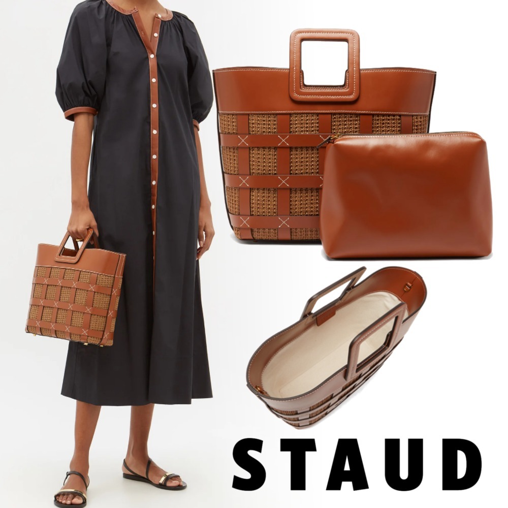 経典ブランド 【STAUD】シャーリー 関税送料込 ラフィア&レザートートバッグ かごバッグ 経典ブランド 【STAUD】シャーリー 関税送料込 ラフィア&レザートートバッグ かごバッグ