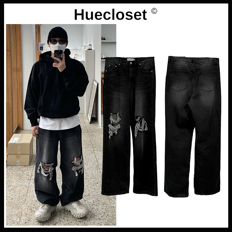【HUECLOSET】★送料・関税込★Scar black washed denim pants