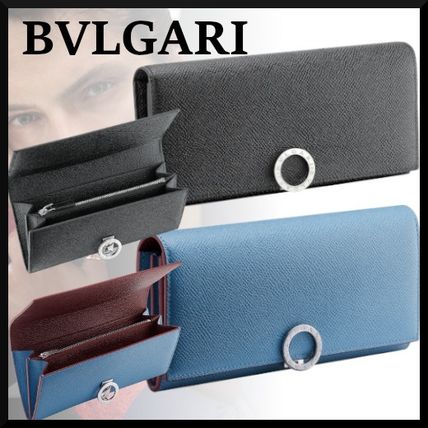 Bvlgari Long Wallets Unisex Calfskin Plain Leather Logo Long Wallets