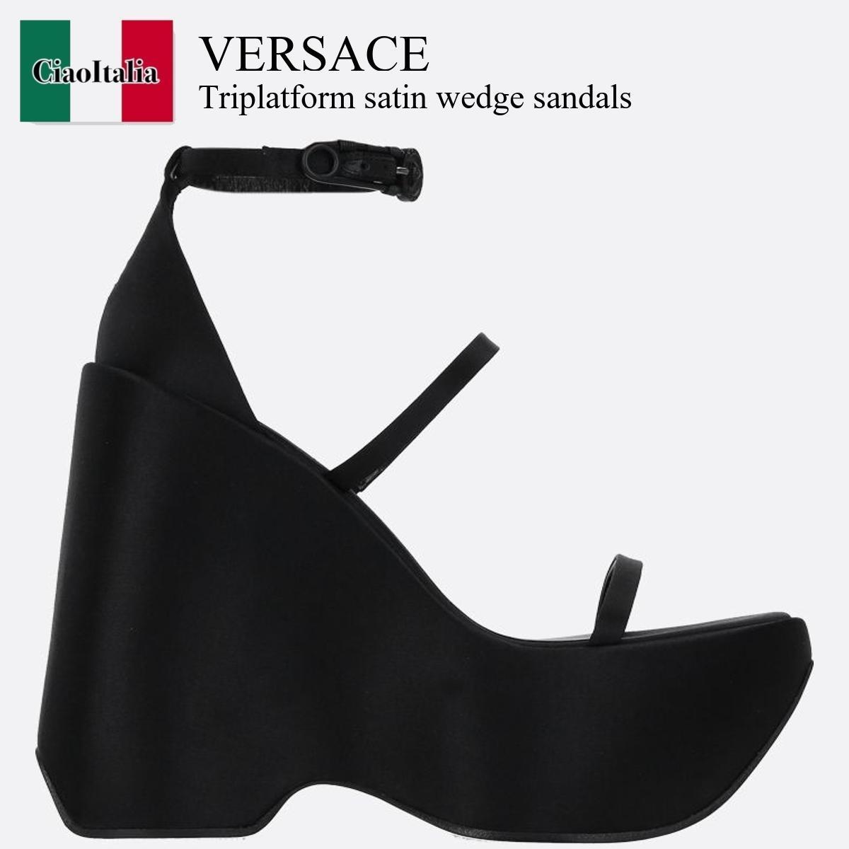 【使い勝手の良い】 Versace sandals wedge satin Triplatform サンダル・ミュール 【使い勝手の良い】 Versace sandals wedge satin Triplatform サンダル・ミュール