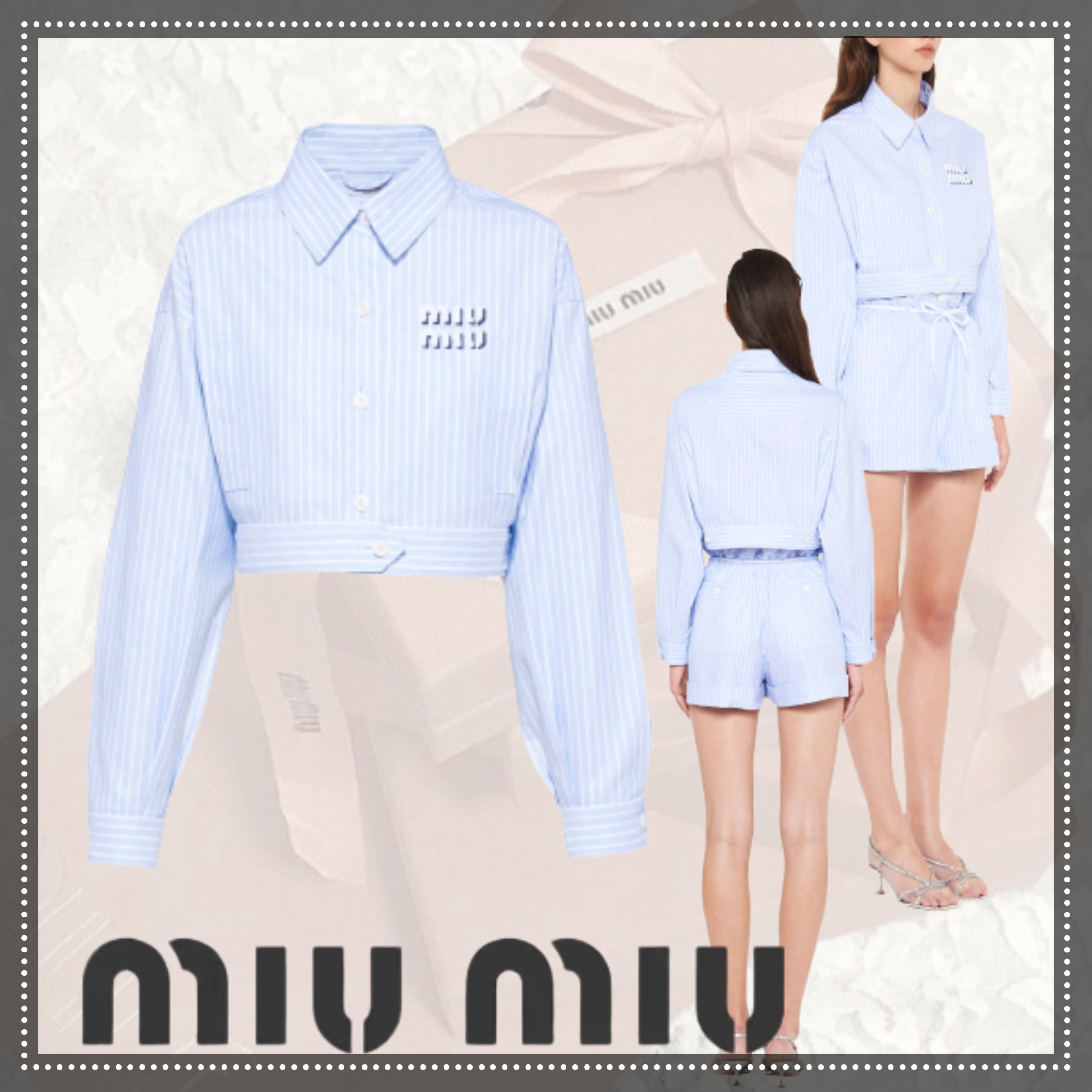 お見舞い 可愛い♡【MIUMIU】ストライプクロップド コットンシャツ ブラウス・シャツ お見舞い 可愛い♡【MIUMIU】ストライプクロップド コットンシャツ ブラウス・シャツ
