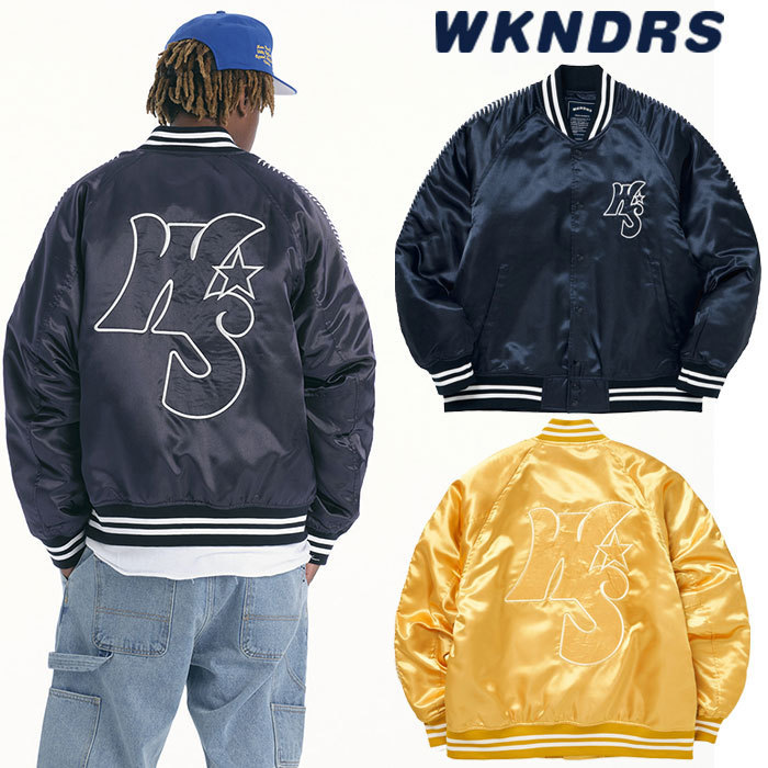 激安通販新作 ★WKNDRS★送料込み★正規品★韓国★ユニセックス★W JK SATIN スタジャン 激安通販新作 ★WKNDRS★送料込み★正規品★韓国★ユニセックス★W JK SATIN スタジャン