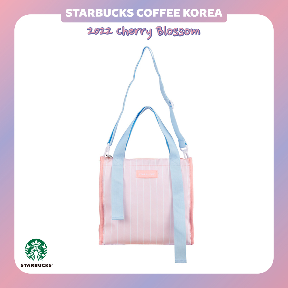 【韓国スタバ】22 桜★Cherry blossom pink stripe cooler bag