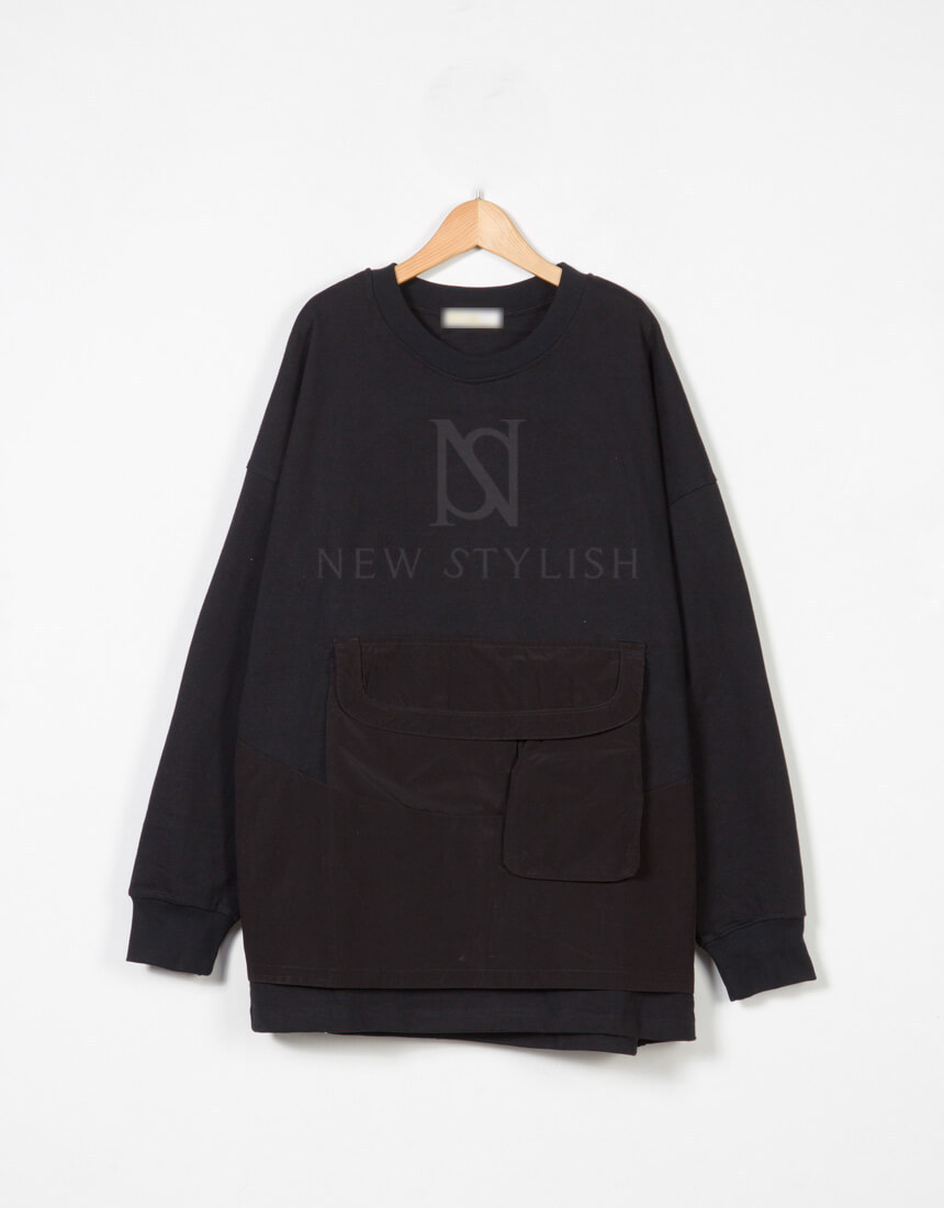 関税・送料込】Round skull printed contrast pocket t-shirts