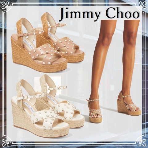 Jimmy Choo★DELLENA 100 パール付き ウェッジサンダル★直営店 Jimmy Choo★DELLENA 100 パール付き ウェッジサンダル★直営店