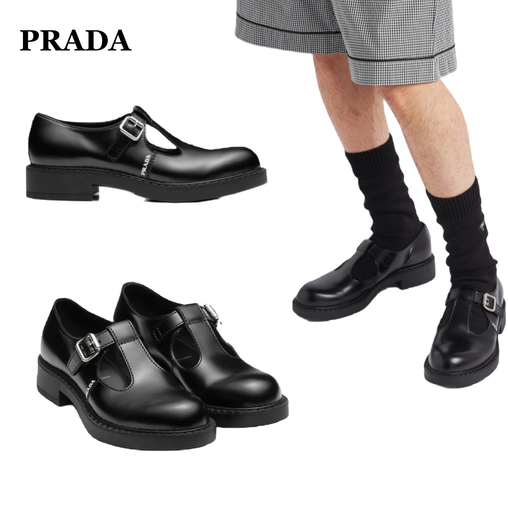 【PRADA】プラダ ブラッシュドレザー メリージェーンシューズ