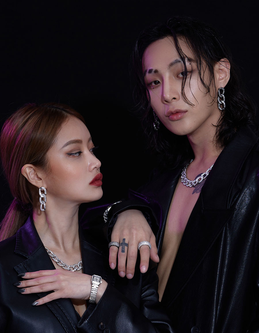 【BLACKPURPLE】Vondel Cubic Chain Earrings~BTS JIMINさん着用 Wearing BTS Jimin! BLACKPURPLE / Pondel Cubic Chain Earrings