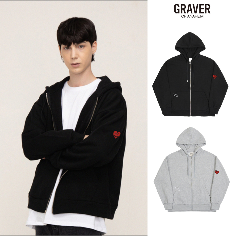 【GRAVER】Heart Logo Smile Embroidery Hood Zip Up
