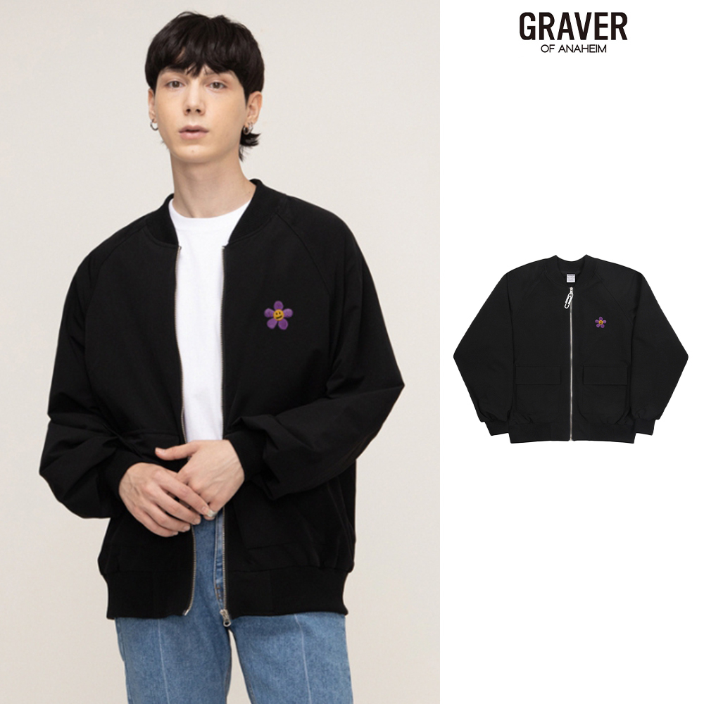 【GRAVER】Zipper Regic Purple Flower MA-1 Flight Jacket