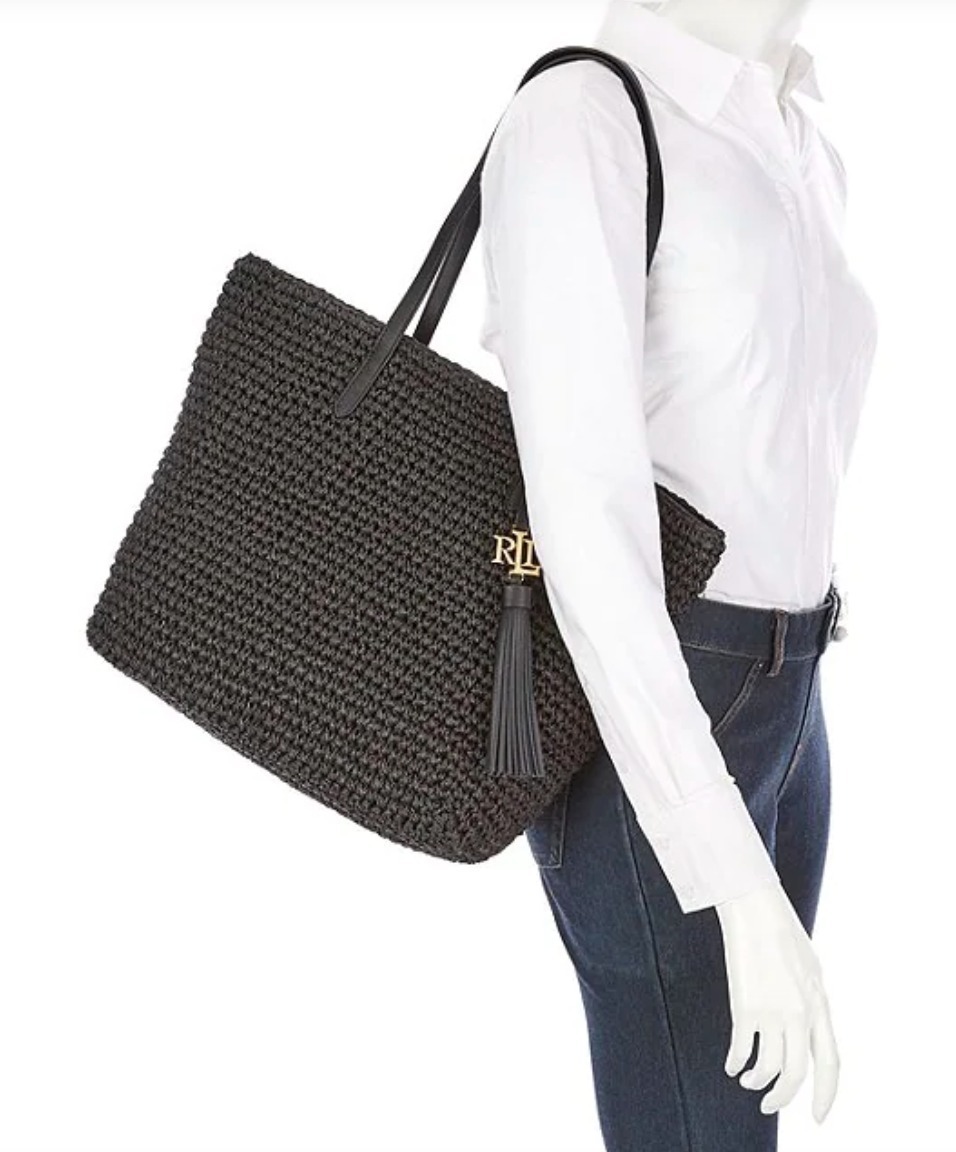 Ralph Lauren ハンドバッグ 激安! Ralph Lauren Crochet-Straw Medium Whitney Tote(2)