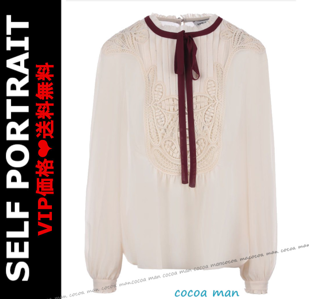 希少 黒入荷!◇完売前に◇SELF PORTRAIT◇Macrame' chiffon blouse マグ see by ラップブラウス chloe シャツ/ブラウス(七分/長袖)