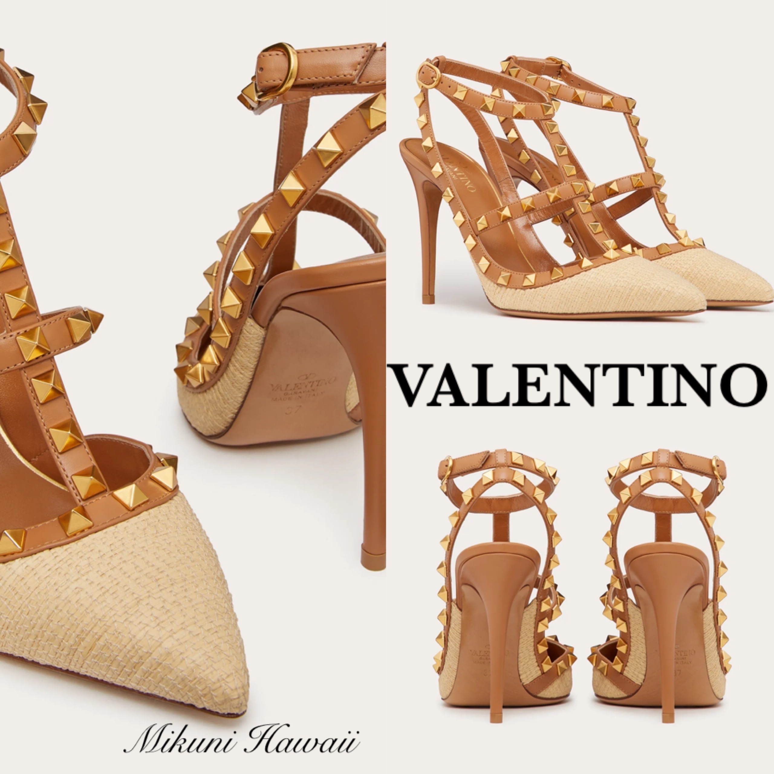 超可爱 ☆VALENTINO☆ラフィア ストラップパンプス ロックスタッズ