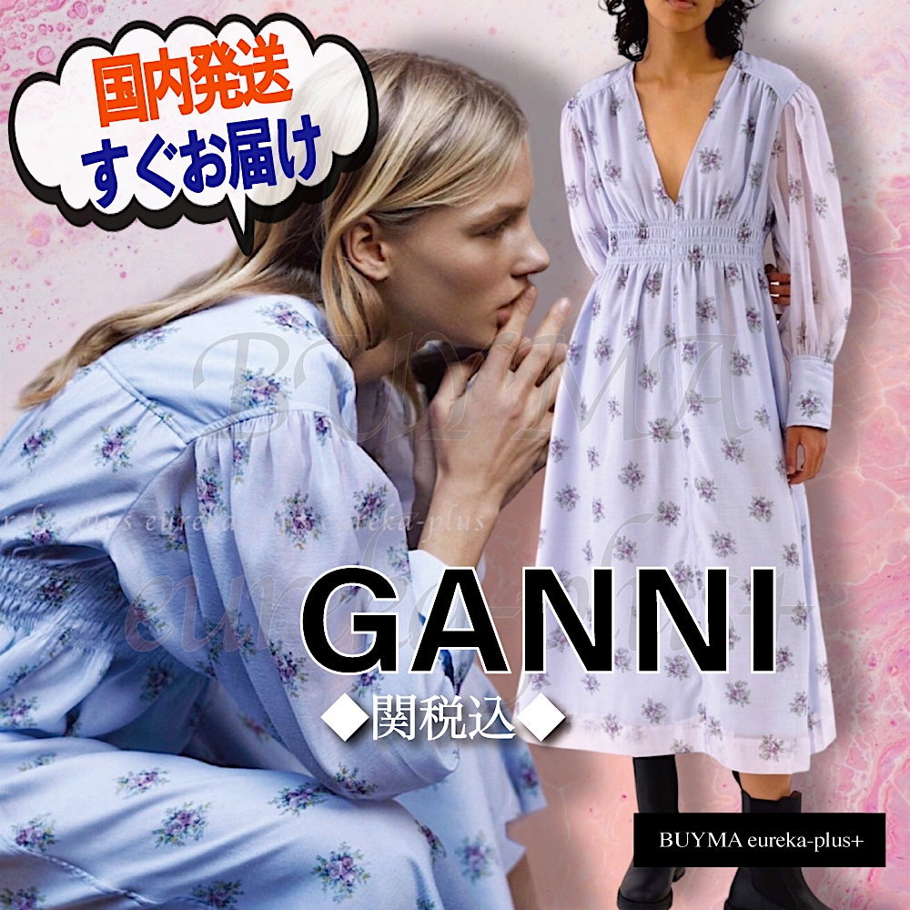 関税込/GANNI*花柄プリント パフスリーブ ワンピース