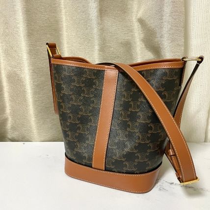 CELINE Shoulder Bags Small bucket in triomphe canvas and calfskin 3