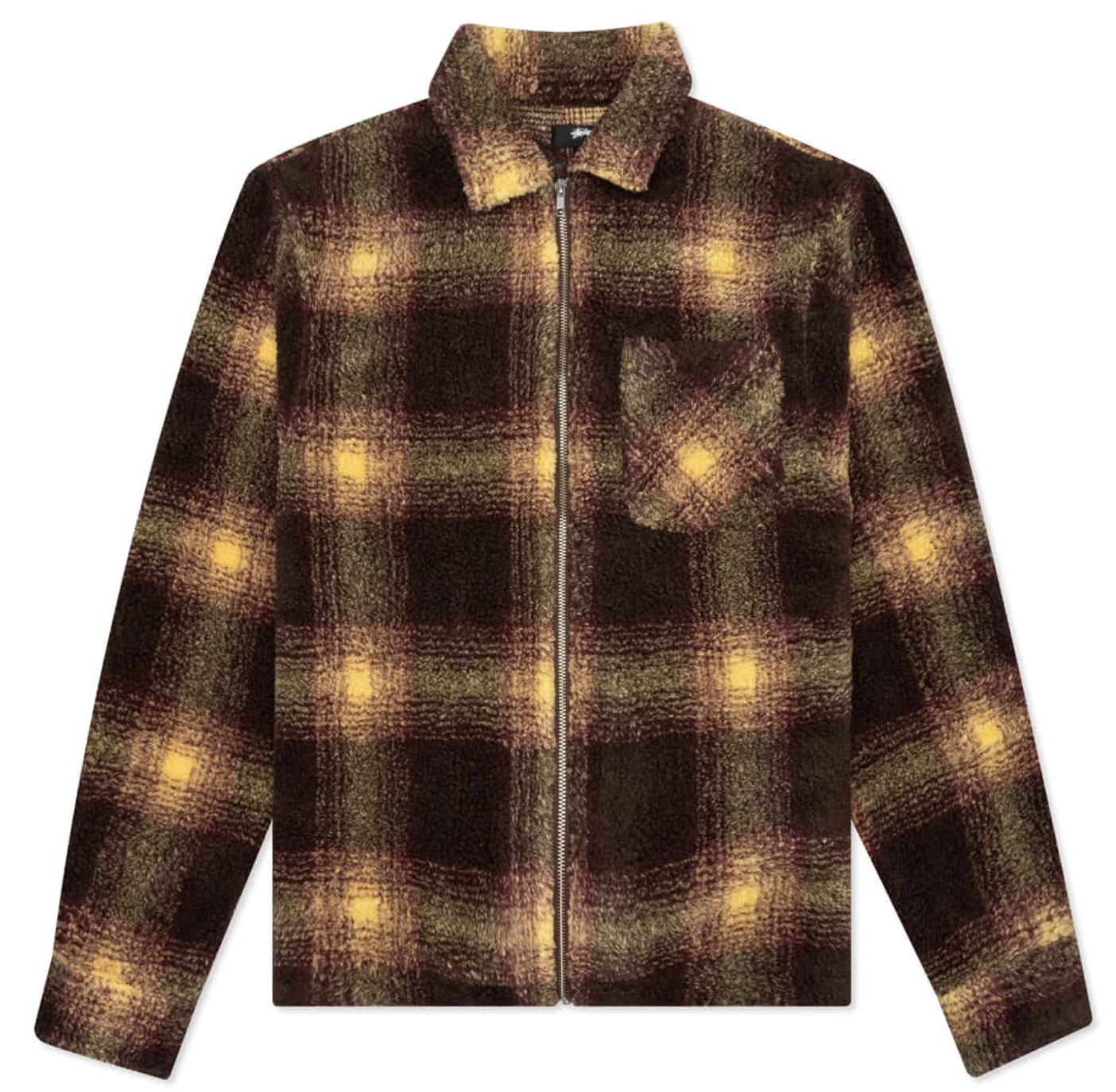 NEW【STUSSY】Shadow Plaid Sherpa Zip Shirt