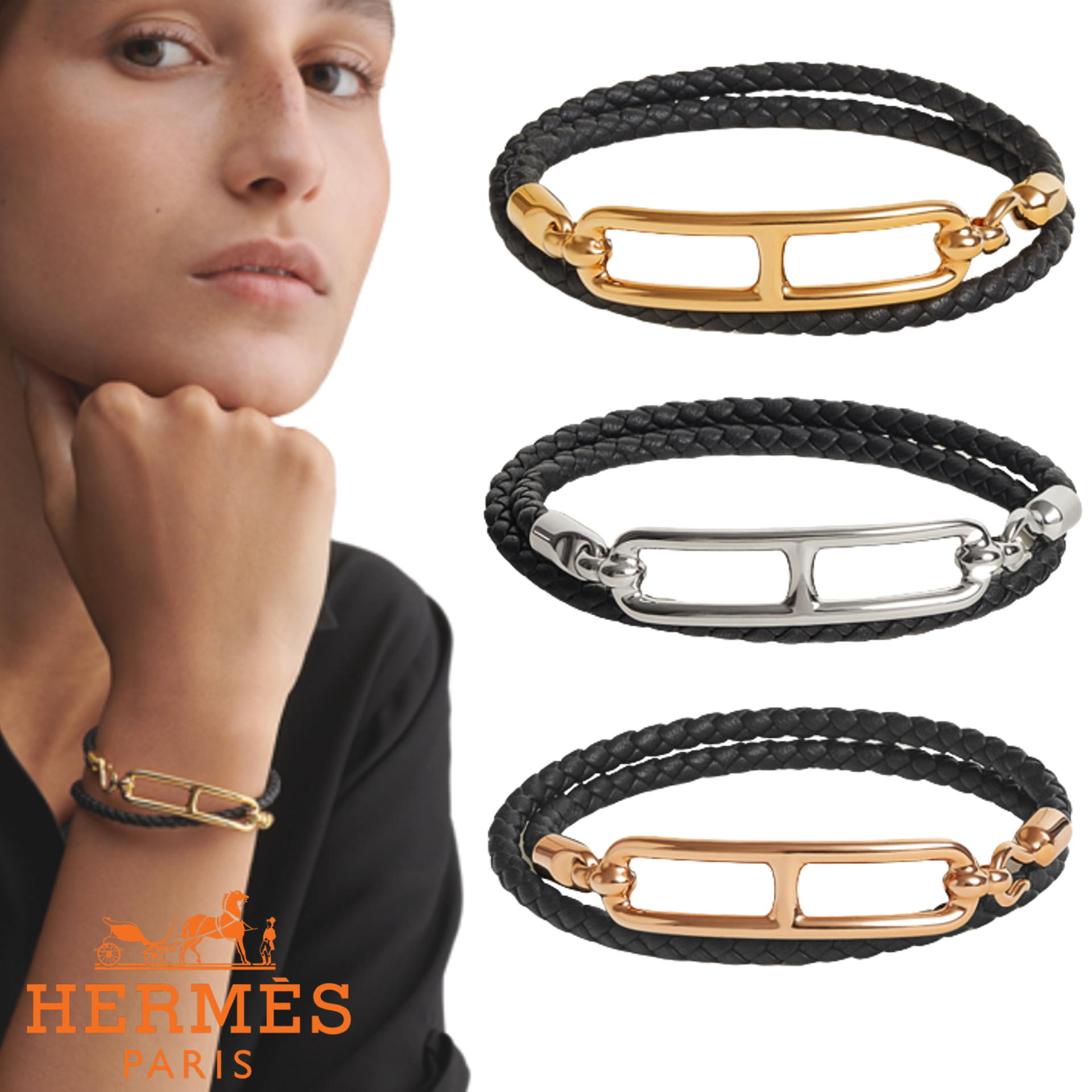 ◆希少◆ HERMES ブレスレット Roulis Double Tour 黒 ギフト