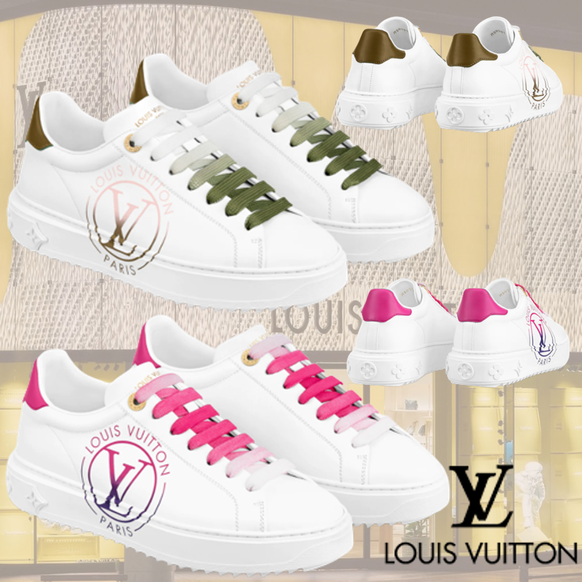 「かわいい~!」 タイムアウト LV 22春夏◆ スニーカー ロゴ カーキ ピンク 白 スニーカー 「かわいい~!」 タイムアウト LV 22春夏◆ スニーカー ロゴ カーキ ピンク 白 スニーカー