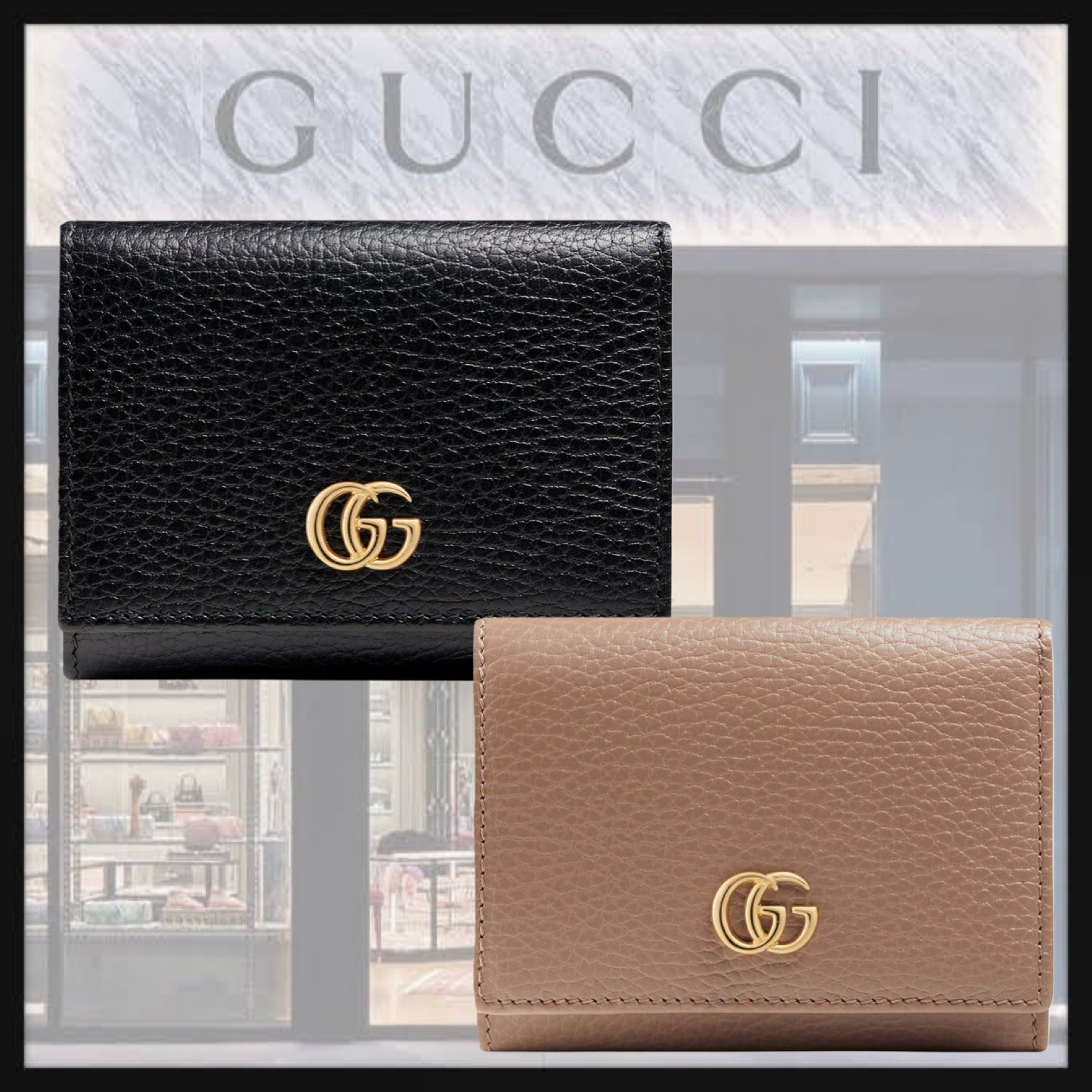 ギフトにも GUCCI GG マーモント レザー 三つ折りウォレット www