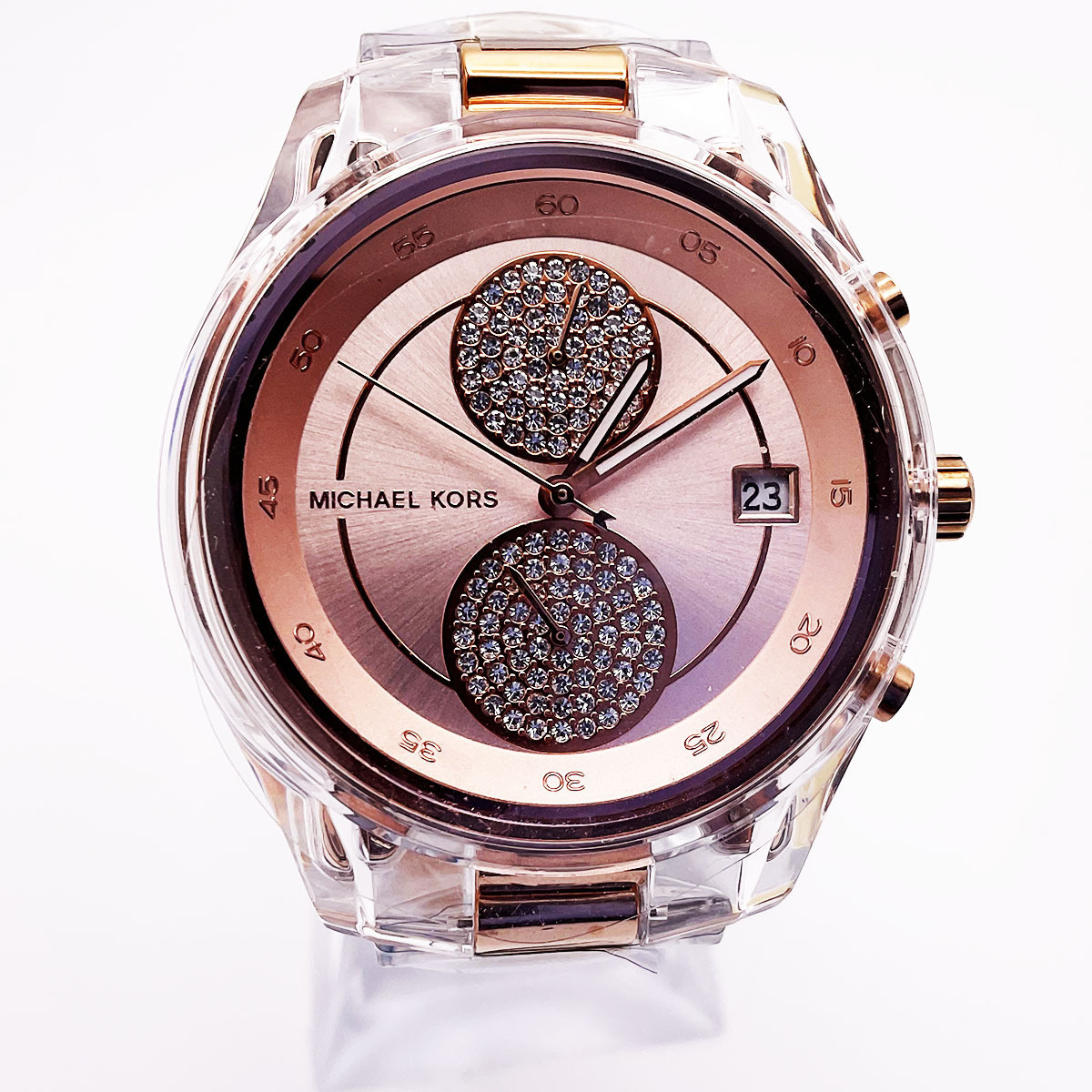 激安！Michael Kors クリアアセテート クロノグラフ/クリスタル