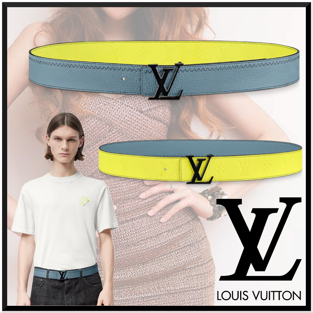 Louis Vuitton LV Intials Colours Blocks 40MM Reversible Belt Blue/Grey in  Calfskin Leather - US