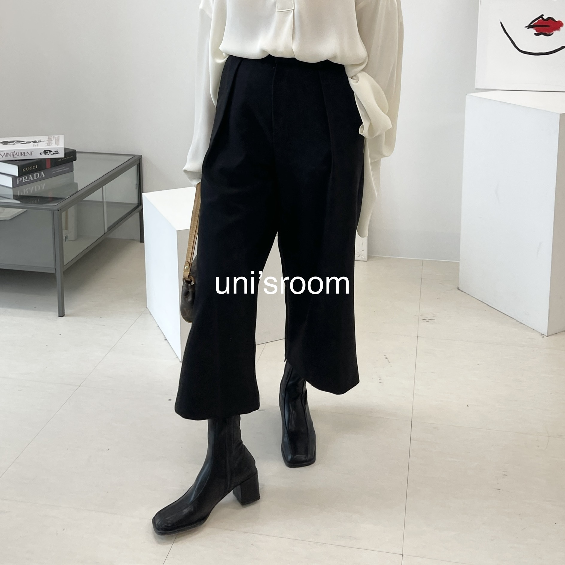 uni's room■2color 8分丈ワイドタックパンツ PT-SS22-02