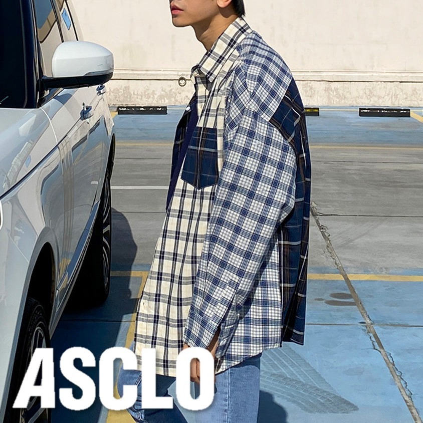 シャツ ASCLO Dean Patchwork Over Shirt