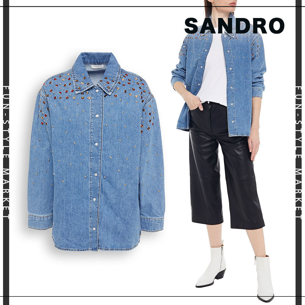 高評価の贈り物 SANDRO 関税込 シャツ デニム スタッズ装飾付き ◆ ブラウス・シャツ 高評価の贈り物 SANDRO 関税込 シャツ デニム スタッズ装飾付き ◆ ブラウス・シャツ