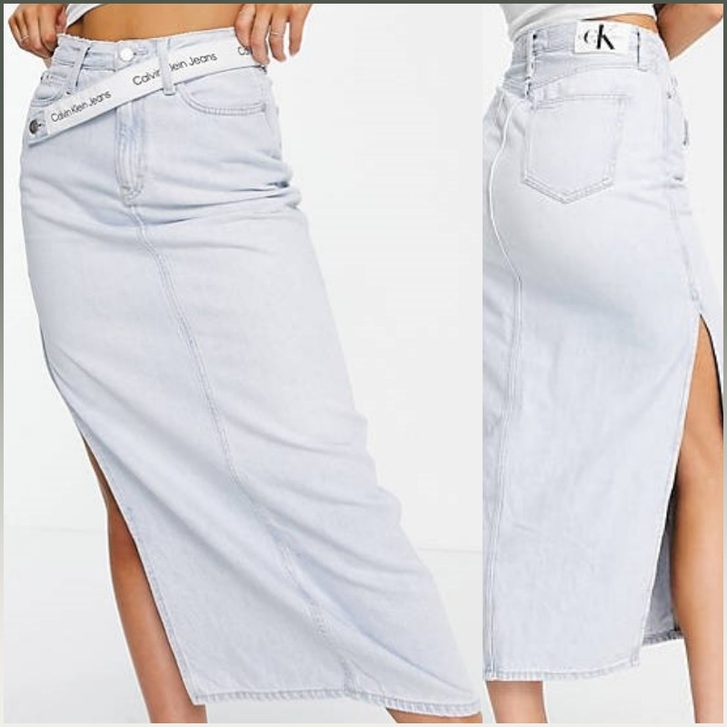 高評価! ☆Calvin マキシスカート デニム Jeans☆彡ロゴベルト Klein スカート 高評価! ☆Calvin マキシスカート デニム Jeans☆彡ロゴベルト Klein スカート