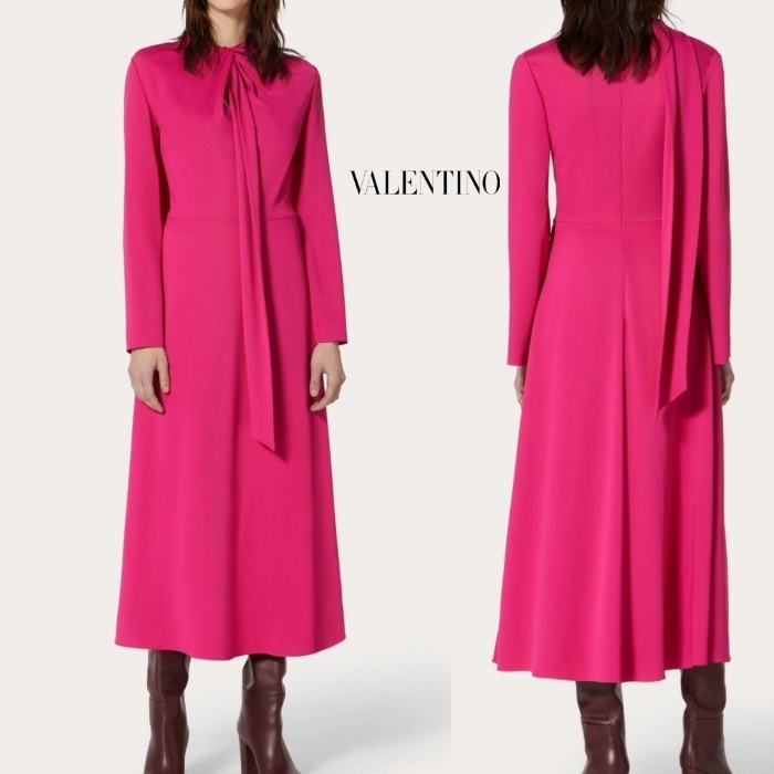 VALENTINO ヴァレンティノ ピンク ロングワンピース 首リボン ...