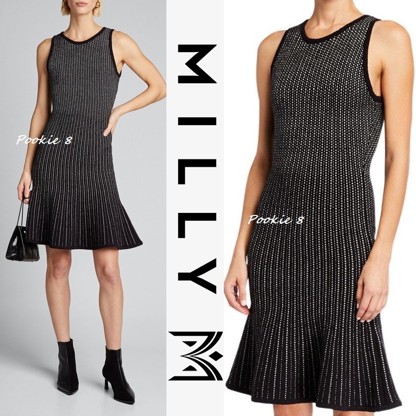 MILLY フィット＆フレア白黒ワンピース ストレッチ送料関税込み