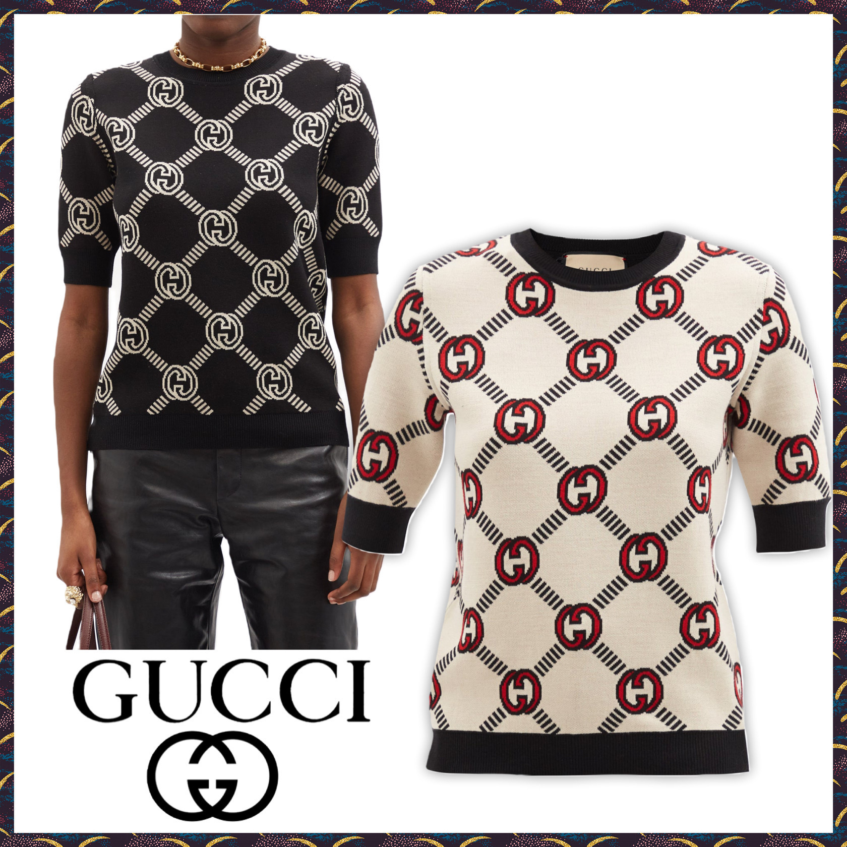 玄関先迄納品 GUCCI◇インターロッキングG ウール半袖セーター 人気ショップ GUCCI 21AW グッチ ニット ウール インターロッキングG リバーシブル ニット/セーター