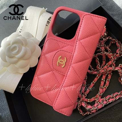 CHANEL Smart Phone Cases Logo iPhone 13 Pro Plain Leather Tech Accessories