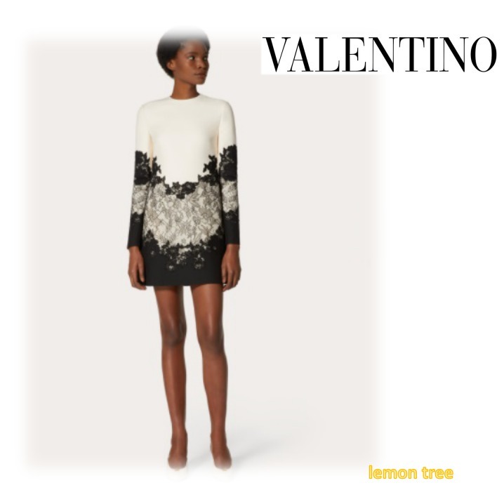 超爆安VALENTINO モノトーン ショートドレス LACE (VALENTINO 購入できます 〈新品〉ヴァレンティノのモノトーンレースワンピース ひざ丈ワンピース