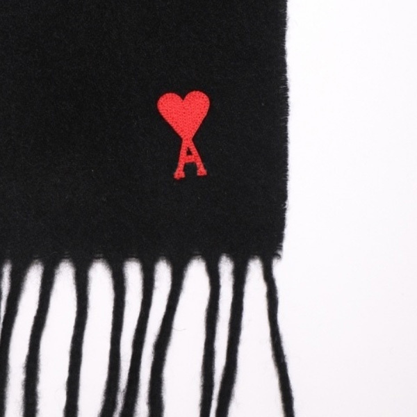 AMI PARIS マフラー ami☆ウールマフラー チェーンステッチハートロゴ刺繍 フリンジ(4)