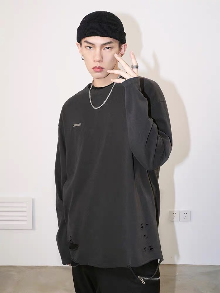 MAMC Tシャツ・カットソー MAMC ユニセックス ロゴ ルーズ ダメージ 長袖 Tシャツ(4)